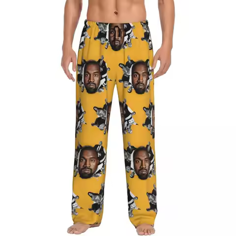 Custom Print Funny Kanye West Meme Pajama Pants for Men Rapper Music Producer Sleep Sleepwear Bottom