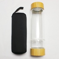 450mL Portable Glass Water Bottle with Sleeve Large Diameter Removable Bottom Coffee Fruit Juice Tea
