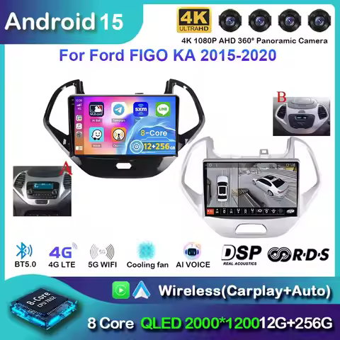 Android 15 For Ford FIGO KA 2015 - 2020 Auto car Radio Stereo Multimedia Player GPS Navigation 5G wi