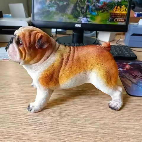 Lifelike Resin English Bulldog Figurine | Realistic Dog Statue for Home Office Decor, Garden Ornamen