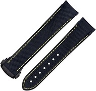 20mm Curved End Watch Band For Omega Strap AT150 Seamaster 300 Planet Ocean De Ville Speedmaster Black Yellow Line High Density Nylon Cowhide Watchbands