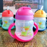 Training Glass Children's Water Bottle For Learning To Suck Straw Cup With Handle Size 8 Ounces
