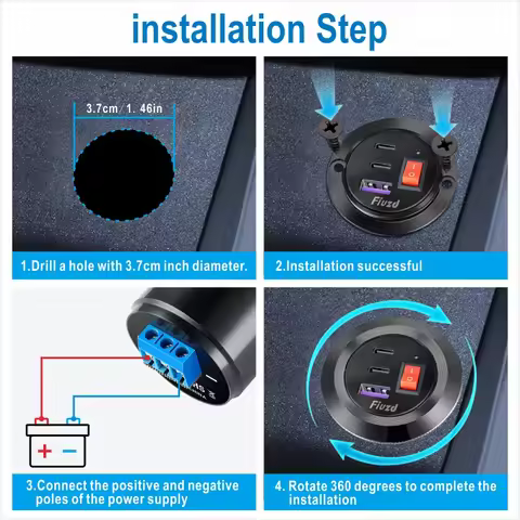 SOCKET Metal built-in usb car usb outlet 3.0 socket Car Charger Socket PD3.0 Two QC3.0 Ports with To