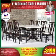 CT3.5X6OVL-MTB CC017M 1+8 Seater Grade A Marble Top Round Solid Wood Dining Set Kayu High Quality Turkey Fabric Chair /