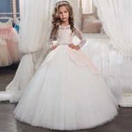 Flower Girls Long Sleeve Lace Princess Dress Girl Children Party Gaun Budak Perempuan Kembang Cantik