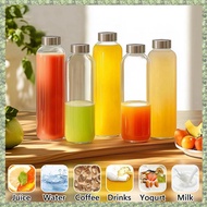 (K T) 6-Pack Glass Juice Bottles with Lids with Sealed Stainless Steel Lids Suitable for Juice, Coff