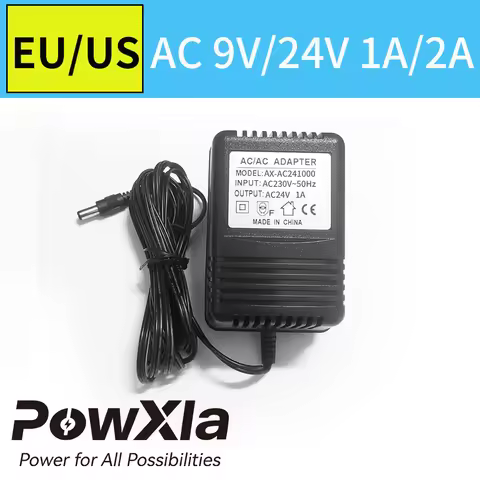 PowXla AC Power Adapter 24Vac 12Vac 9Vac 1A 2A Output EU US Plug 230Vac 120Vac Transformer AC/AC Pow