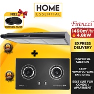 Firenzzi 1490m³/hr Slim Cooker Hood FH-902 XP/BK Combo w Firenzzi 2 Burner 4.8Kw Tempered Glass Hob 