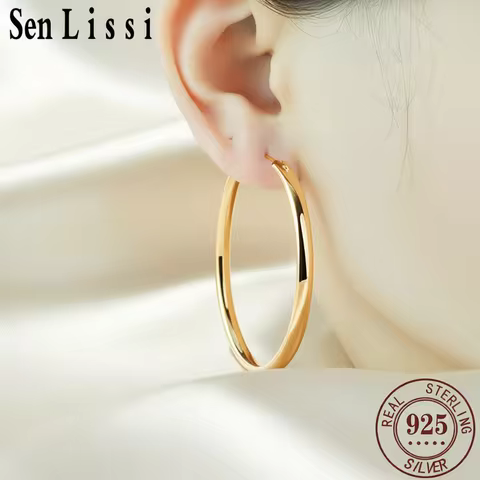 Senlissi - New 18K Gold Plated Hoop Earrings For Women 925 Sterling Silver 3.0mm Fashion Earring Cер