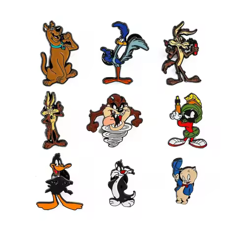 9 Pcs Looney Tunes Cartoon Brooch Creative Porky Pig Daffy Duck Enamel Pin Metal Badge Jewelry Cloth