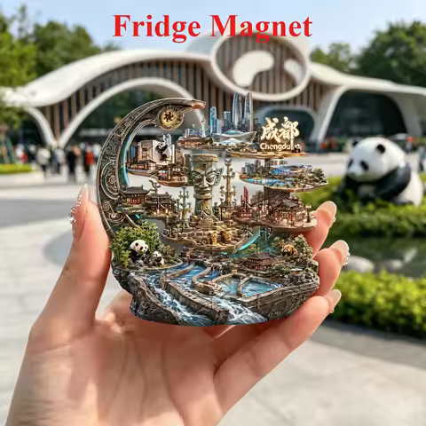 Metal Fridge Magnet Chengdu Panda & Sanxingdui Cultural Elements, Travel Souvenir Magnetic Refrigera