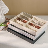 Flannel Sunglasses Display Box PU Leather Large Capacity Multi-Grid Glasses Storage Tray 8 Grid Jewe