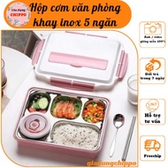 Office lunch box with 5-compartment stainless steel tray _ Office lunch box