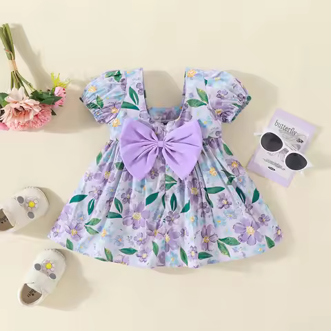 Baby Girl Dress Summer New Flower Bow Children'S Clothing (9 Months -3 Years Old)