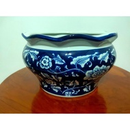 Latest Keramik Pajangan Pot Bunga Biru Dongker Bulat Besar