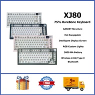 XJ80 BareBone Keyboard Kit 75% Wireless GASKET Structure RGB Intelligent Display Hot Swappable Custo