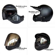 Helm Cakil Modular Hitam Doff (Half Face / Full Face) - Helm Retro -