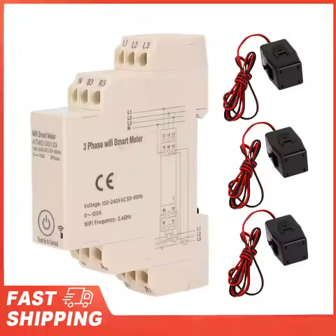Smart Electricity Meter 3 Phase WiFi Energy Meter DIN Rail Installation Remote Control with 3 Curren