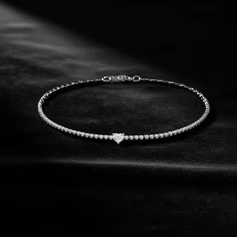 2mm Full Moissanite Diamond Tennis Necklace With Heart Cut Diamond Riviera Necklace S925 Silver Adju