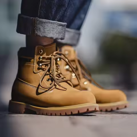Maden Casual Yellow Boots Mid-Top Boots Outdoor Hiking Vintage Classic Warm Boots Men's Workwear Sho