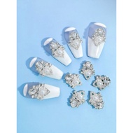 AC.918 Thai Shop Retail 1 Piece Silver Nail Accessories Shape As Shown In The Picture Decorated With