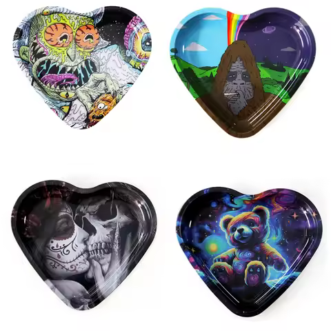 16.5*18CM Metal Rolling Tray Cigarette Paper Sealed Container Heart-shaped Tube MINI Paper Tips Smok