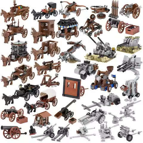 WW2 Military War Series Carriage Set Fort Howitzer Artillery Combat Tool Bricks DIY Building Blocks 