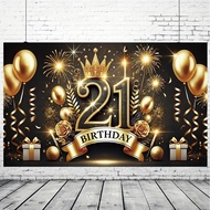 21st Birthday Banner Party Backdrop Gold Black Crown Fireworks Party Decoration Elegant 21 Celebrati