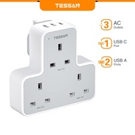 TESSAN Multi Plug Extension with 3 USB（1C）,6 IN 1 Wall Socekt Extension Plug Adaptor USB Charger