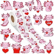 Valentine Cute Axolotl Stickers - 1000Pcs Pink Axolotl Red Heart Love Decal Amphibian Themed Sticker