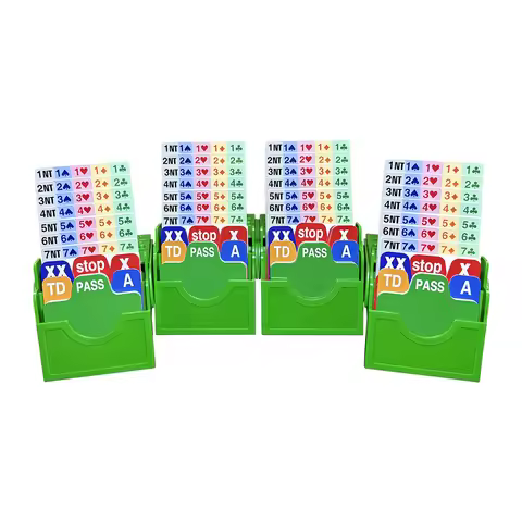 Bridge Bidding Box Set of 4, Green Duplicate Contract Bridge Bidding Cards with Plastic Holder, Prof