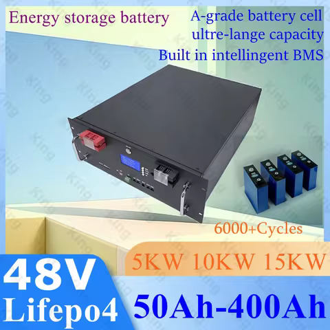 King-48V 200AH 150AH 100AH LiFePO4 Battery Pack 51.2V 10KW Lithium Solar Battery Rechargeable Batter