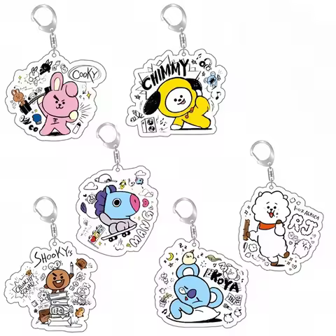 Kawaii BT21 5cm Acrylic Keychain Anime Cartoon Student Backpack Pendant Christmas Gift
