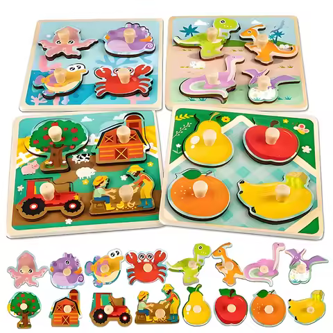 Peg Puzzle Parent-children Interactive Knob Puzzle Toys Early Educational Montessori Wooden Puzzles 