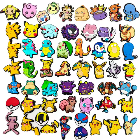 10/20/27/47Pcs Anime Pokemon Pikachu Sneakers Buckle Kawaii Charizard Squirtle Hole Slipper Accessor