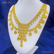 Double Layer Coin Necklace 22K Gold Plated Embossed Tassel Statement Jewellery Bridal Wedding Majlis
