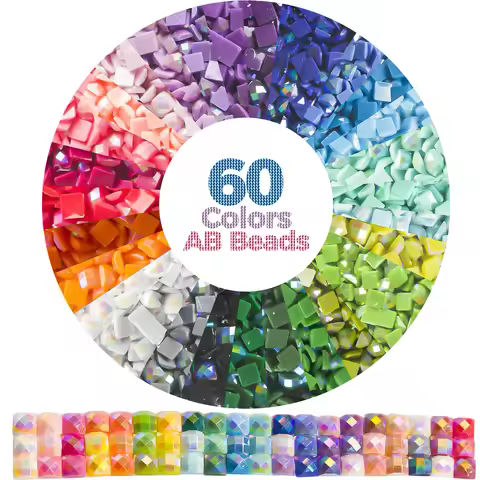 60 Colors Diamond Beads for 5D Diamond Painting Accessories, Resin AB Diamond Painting Drills Square