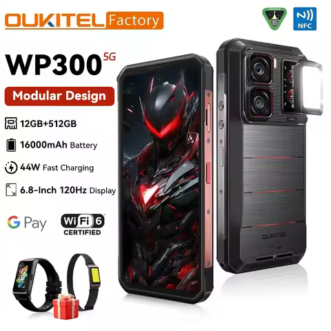 Oukitel WP300 Rugged Smartphon 5G 6.78" FHD Display detachable Earbud/camping Mobile Phone 36GB(12+2