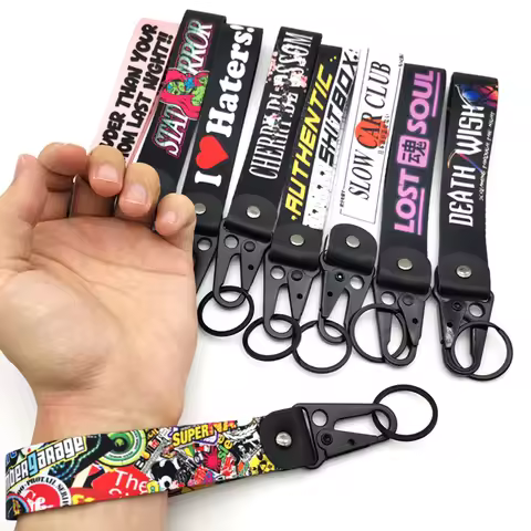 Slow Car Club Keychain JDM Japanese Nylon Key Tags Moto Keychain JDM Slogan Keyring Car Lanyard JDM