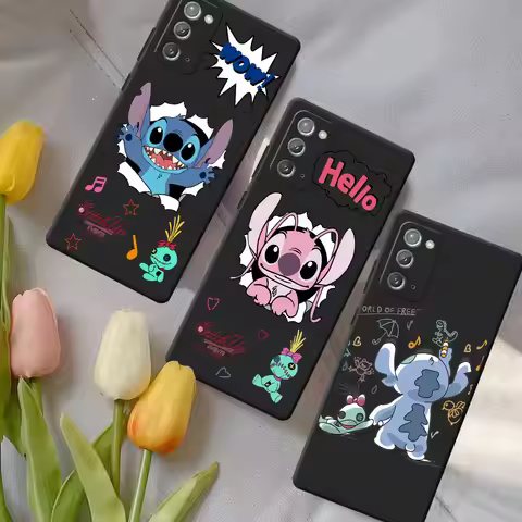 Disney Sketch Lilo & Stitch Case for Samsung Galaxy Note 20 Ultra 5G 10 Plus 9 Black TPU Phone Cover