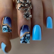 Wear Nail Patch Blue Ink Smudge Manicure Patch Fake Nail Wearable Nail Patch 9.22e