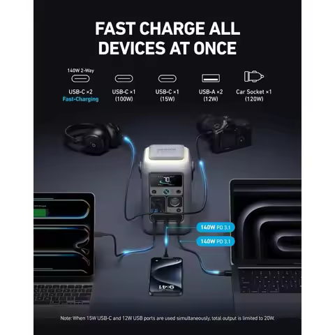 Anker SOLIX C300 DC Power Bank Station 288Wh Portable Power Station 90000mAh Battery 300W Solar Gene