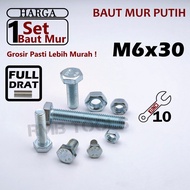 White Hex Bolt Nut M6x30 Galvanized Iron BMP Hexagon Key 10 M6 Bolt And Nut