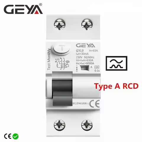 GEYA Type A RCD Electromagnetic Residual Current Circuit Breaker AC ELCB 2 Pole 40A 63A 30mA 100mA 3