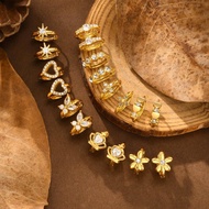 Ladies Stainless Steel Imitation Czech Stone Eight-pointed Star Earrings Golden Love Butterfly Earri