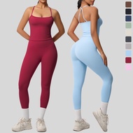 Nessaj Women Sports Set Fitness Sleeveless Vest Tight Yoga Pants 2-piece Pilates Training Clothes