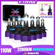 USA X-7SEVEN 2PCS 22000LM Pure White 110W LED Headlight Bulb 6500K H1 H4 H7 H11 For Car Super bright