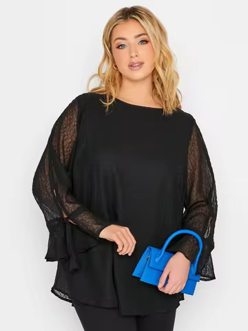 Womens Plus Size Long Bell Sleeve Summer Spring Elegant Blouse Scoop Neck Luxury Business Causal Blo