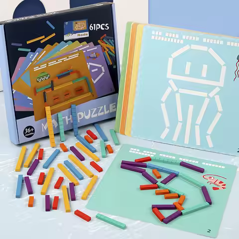 Wooden Toys Montessori Matches Puzzles Game DIY Math Geometry Board Game Logic Thinking Match Traini