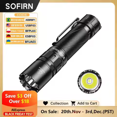 New SOFIRN SK30 2800LM Tactical Flashlight SFT70 LED Light 6500K 21700 USB C Rechargeable Torch Doub